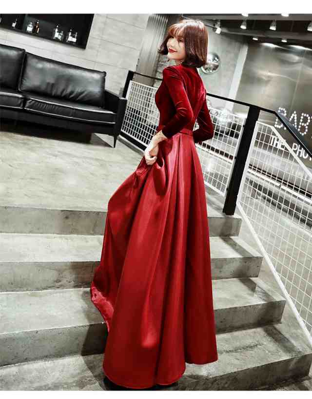 高級ロングドレス　赤　ロゼット