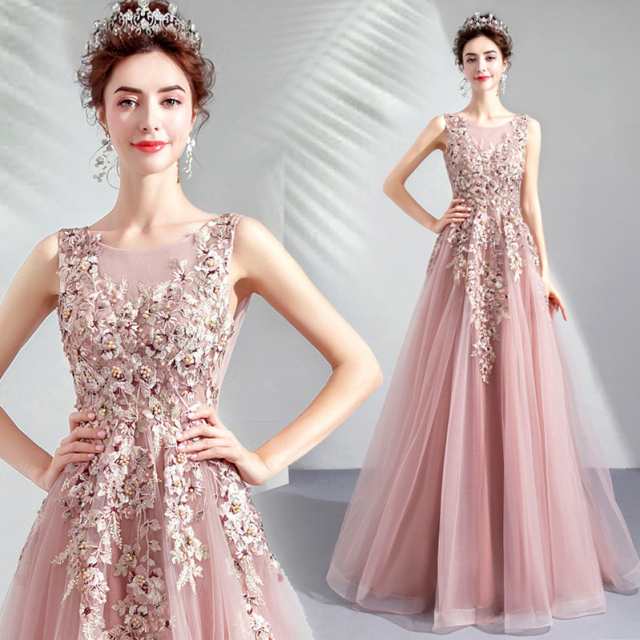 超人気 カラードレス ロングドレス パーティドレス ワンピ ピンク
