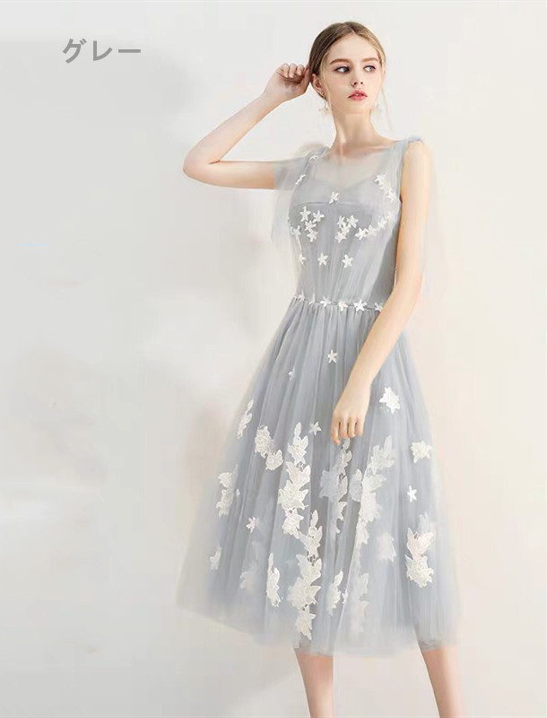 新作 パーティドレス ブライズメイド ミディアムドレス ワンピース ミドル丈 黄 グレー 結婚式 二次会  発表会 オーダーサイズ可 D060 新作 パーティドレス ブライズメイド ミディアムドレス ワンピース