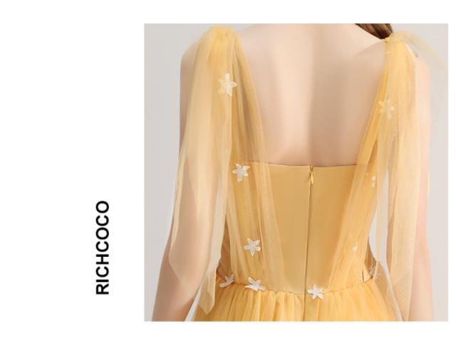 新作 パーティドレス ブライズメイド ミディアムドレス ワンピース ミドル丈 黄 グレー 結婚式 二次会  発表会 オーダーサイズ可 D060 新作 パーティドレス ブライズメイド ミディアムドレス ワンピース