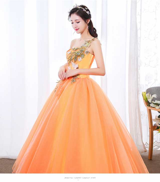 大特価 カラードレス ロングドレス パーティドレス ワンピ オレンジ