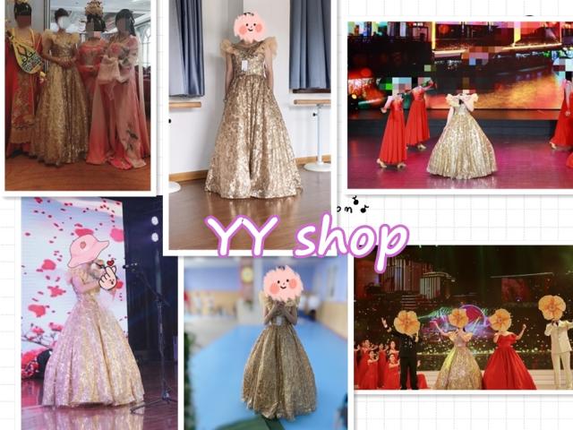 華麗 カラードレス パーティドレス ロングドレス ワンピ パニエ付 金色