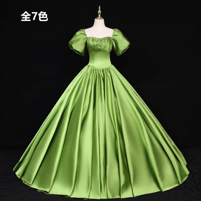全7色 カラードレス ロングドレス パーティドレス ワンピ Aライン パニエ付 演奏会 発表会 撮影 大きいサイズ オーダーサイズ可 D111