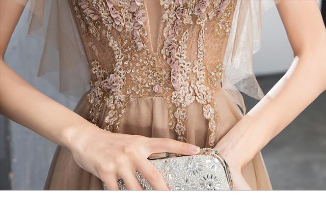 高品質 ロングドレス パーティードレス ワンピース 袖あり Vネック A