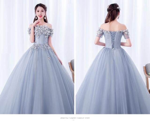 人気 パニエ付 カラードレス ロングドレス パーティドレス ワンピ オフ