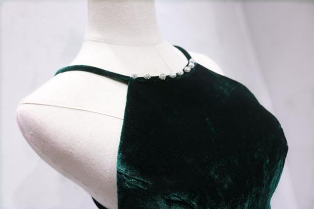 高級ベロア セクシー ロングドレス パーティドレス ナイトドレス ワンピ バックレス 緑 二次会 発表会 大きい オーダーサイズ可能 D147 高級ベロア セクシー ロングドレス パーティドレス ナイトドレス