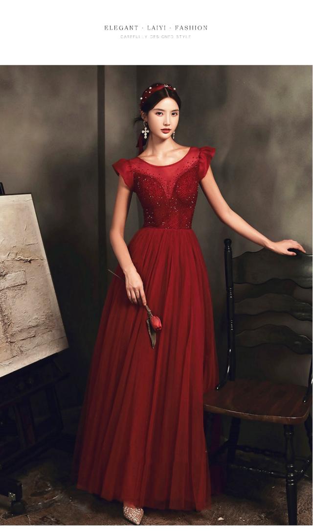 高品質 パーティドレス ロングドレス ワンピ カラードレス ワインレッド 大きいサイズ オーダーサイズ可 結婚式 二次会 発表会 撮影 D157_1