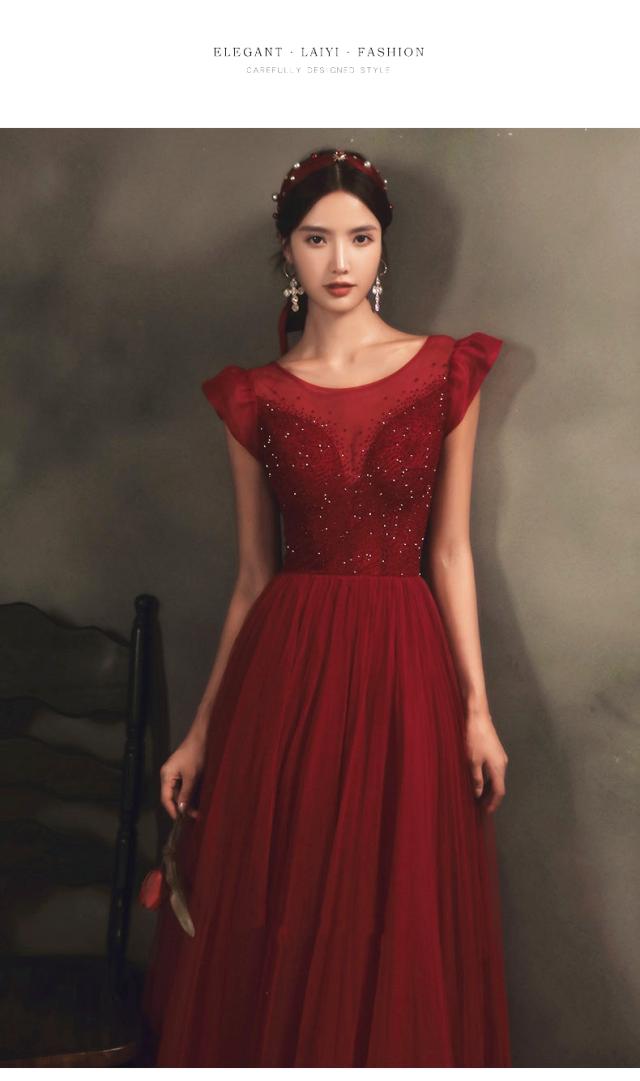 高品質 パーティドレス ロングドレス ワンピ カラードレス ワインレッド 大きいサイズ オーダーサイズ可 結婚式 二次会 発表会 撮影 D157_4