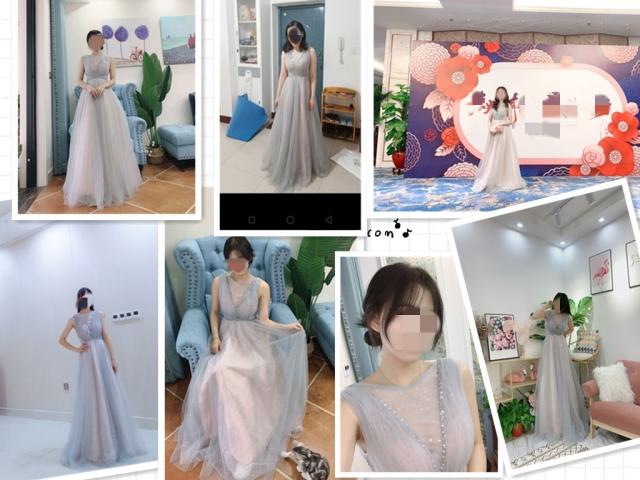 グレー パーティドレス ロングドレス ワンピース ナイトドレス チュールスカート 結婚式 二次会 発表会 演奏会 撮影 D161_9