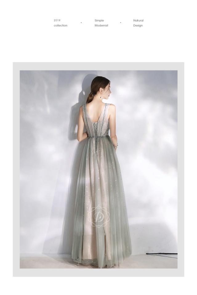 グレー パーティドレス ロングドレス ワンピース ナイトドレス