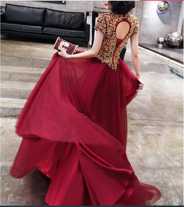 エレガント ロングドレス パーティドレス ナイトドレス ワンピ 半袖 長袖 Vネック 結婚式 二次会 舞台 発表会 撮影 オーダーサイズ可D162 エレガント ロングドレス パーティドレス ナイトドレス ワンピ 半袖