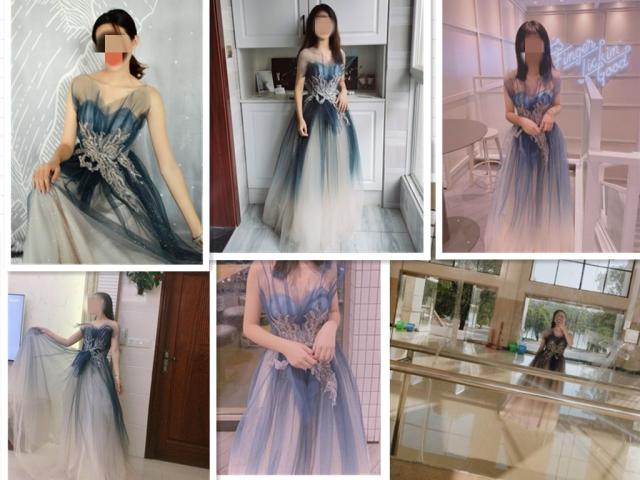 新作 ロングドレス パーティードレス ワンピ ナイトドレス ビスチェ 青