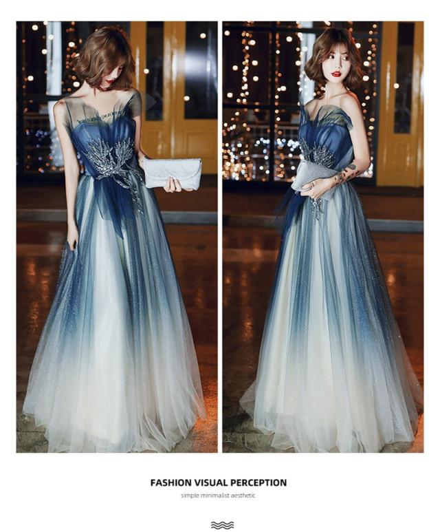 新作 ロングドレス パーティードレス ワンピ ナイトドレス ビスチェ 青