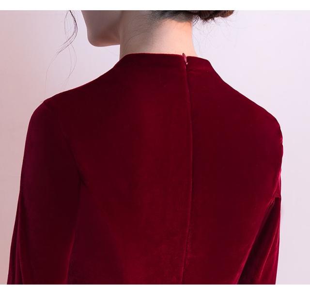 ベロア パーティードレス ミディアムドレス ワンピース ミドル丈 7分袖