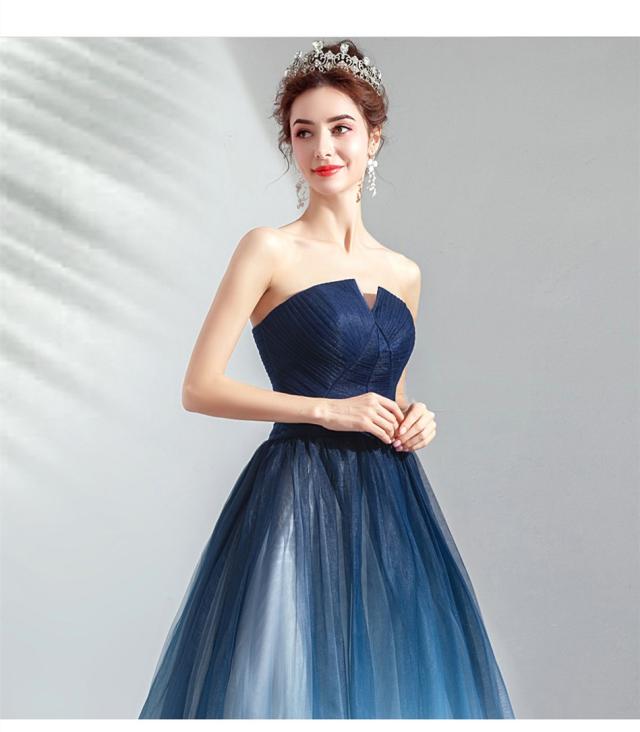 グラデーション ロングドレス パーティドレス ワンピ フレアースカート ビスチェ ネイビー 小さいサイズ 大きいサイズ 二次会 発表会D192 グラデーション ロングドレス パーティドレス ワンピ フレアースカート