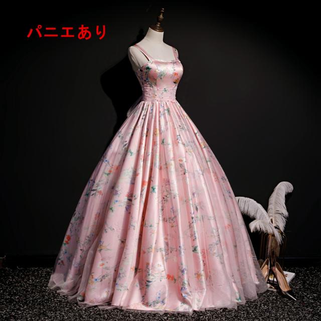 高品質 サテン ロングドレス パーティドレス カラードレス ワンピ ピンク 二次会 発表会 演奏会 撮影 パニエ付 オーダーサイズ可能 D205_2