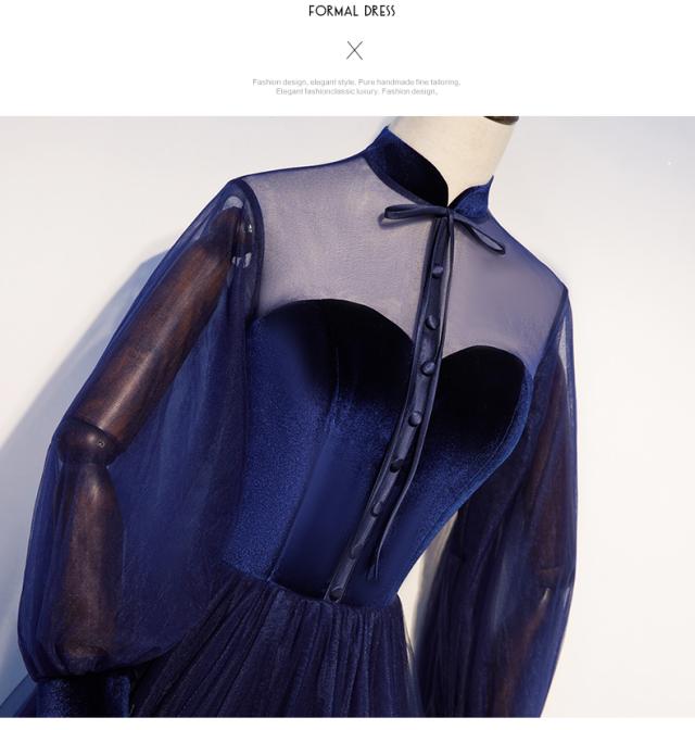 復古調 ロングドレス パーティドレス ワンピ ナイトドレス 長袖 立襟