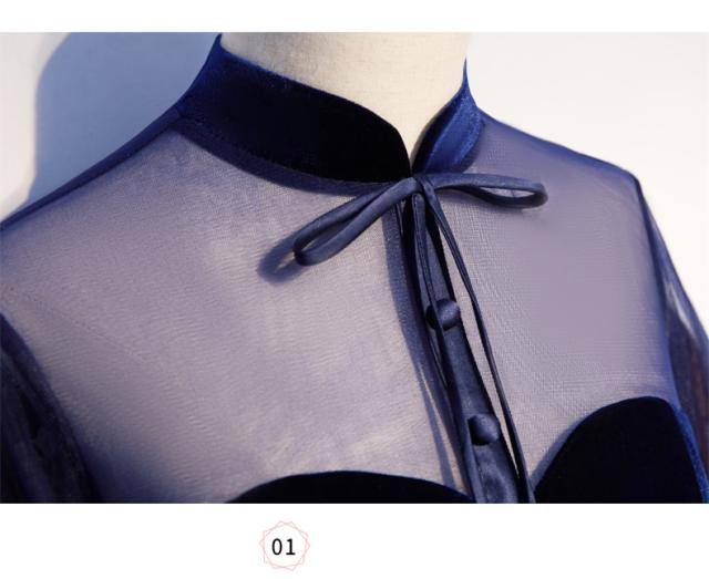 復古調 ロングドレス パーティドレス ワンピ ナイトドレス 長袖 立襟