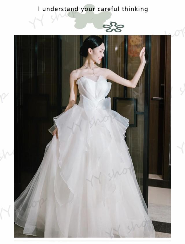新作 ウェディングドレス Aライン ビスチェ 白 花嫁 結婚式 撮影