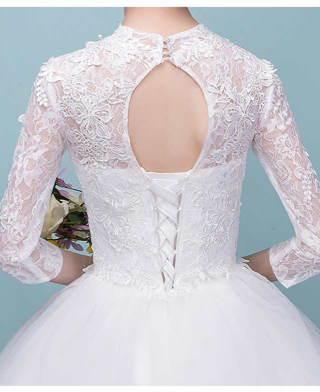 SALL レース ウェディングドレス Aライン 長袖 7分丈袖 白 結婚式 