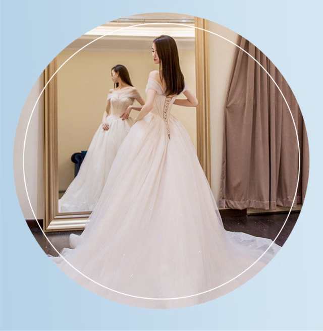 SALL 超人気 ウェディングドレス トレーン オフショルダー 白 結婚式 グローブ ベール2点セットプレゼント オーダーサイズ可 H035