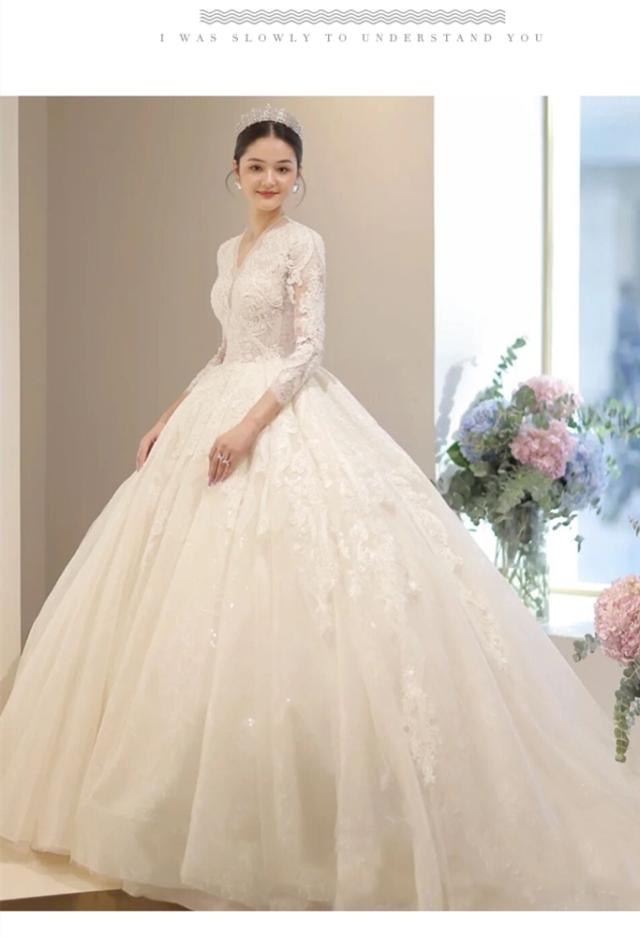 豪華 レース ウェディングドレス Aライン 7分袖 Vネック パニエ ベール グローブ付 白 大きいサイズあり 結婚式 舞台 撮影 H074a 豪華 レース ウェディングドレス Aライン 7分袖 Vネック パニエ ベール