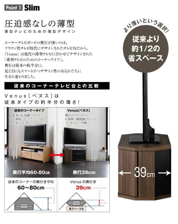 薄型コーナーロータイプテレビボード Venus ベヌス ミドルタイプ