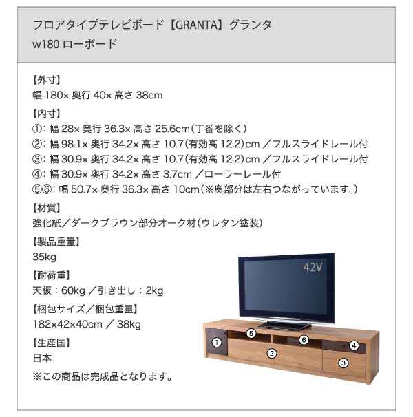 フロアタイプテレビボード Granta グランタ W180 日本製 国産 テレビ台 幅180cm 完成品 ローボード 46型 40型 52型 37型 木製 ロータイプの通販はau Pay マーケット E バザール