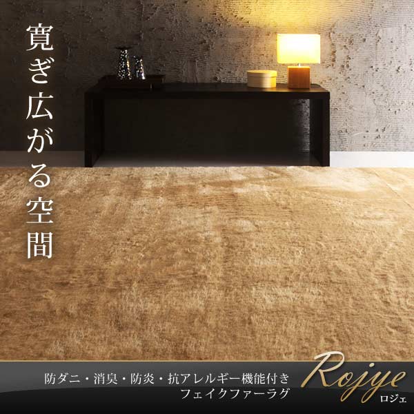 防ダニ 消臭 防炎 抗アレルギー機能付きフェイクファーラグ Rojye ロジェ 200×200cmの通販は