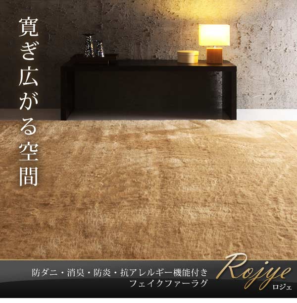 防ダニ 消臭 防炎 抗アレルギー機能付きフェイクファーラグ Rojye ロジェ 200×200cmの通販は