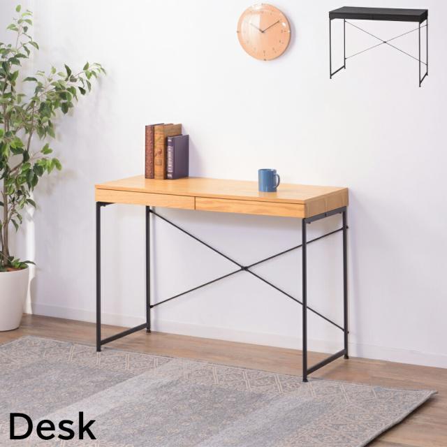 デスク W100×D45×H73cm パソコンデスク PCデスク ワークデスク 仕事机 作業デスク 作業台 学習デスク 仕事 書斎 学習机 勉強デスク 勉強机 机 スリム 引き出し付き 木目 スチール アジャスター付き スタイリッシュ 幅100cm ナチュラル ブラック シンプル インダストリアルの通販は