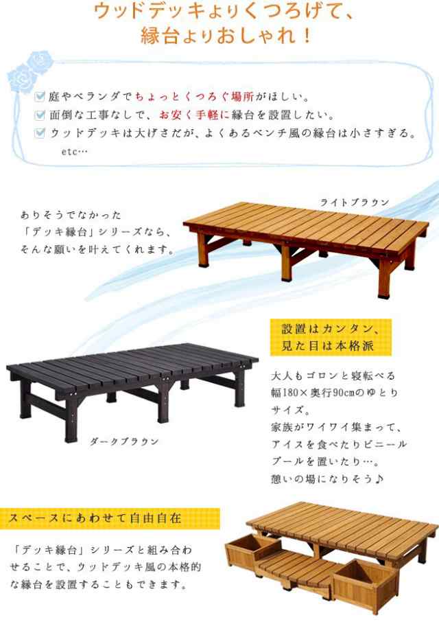 デッキ縁台 180×90cm送料無料 ウッドデッキ風 簡単 縁側 本格的 DIY 木製 天然木 庭 ベランダ マンション おしゃれ 小型 北欧  ガーデン ｜au PAY マーケット