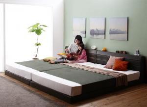 親子で寝られる棚・コンセント付きレザー連結ベッド Familiena ファミリーナ ポケットコイルマットレス付き ワイドK220の通販は