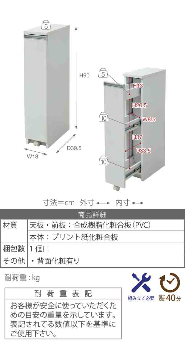 キッチン 隙間収納 ラック スリム キッチンストッカー 幅18 高さ90 奥行40 3段 ロータイプ 調味料ラック ペットボトル スライド キャスタの通販はau  PAY マーケット - e-バザール