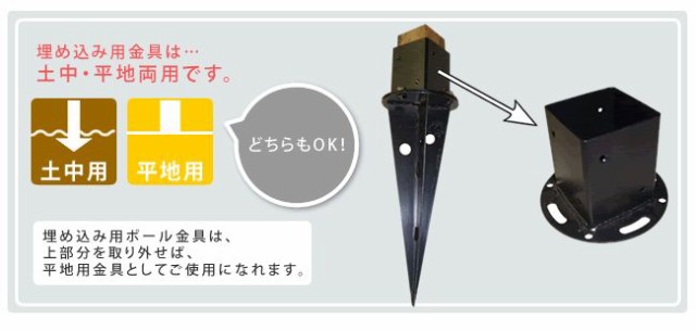 埋め込み用ウッドポール固定金具 4個セットフェンス 木製フェンス