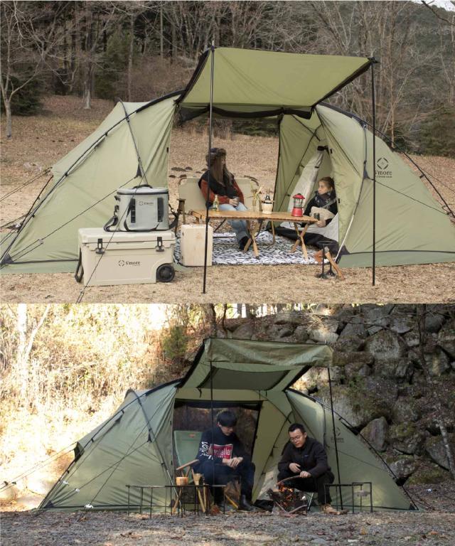 【Smore / Deeper 】 テント 2ルーム ポリエステル 4人 2ルームテント 収納バッグ付き ファミリー キャンプ テント おしゃれ 耐水 UVカット UPF50+ アウトドア バーベキュー シルバーコーディング グルキャン【 みんなで楽しく！2ルームテント 】 Smore / Deeper 】 テント 2ルーム ポリエステル 4人 2ルームテント