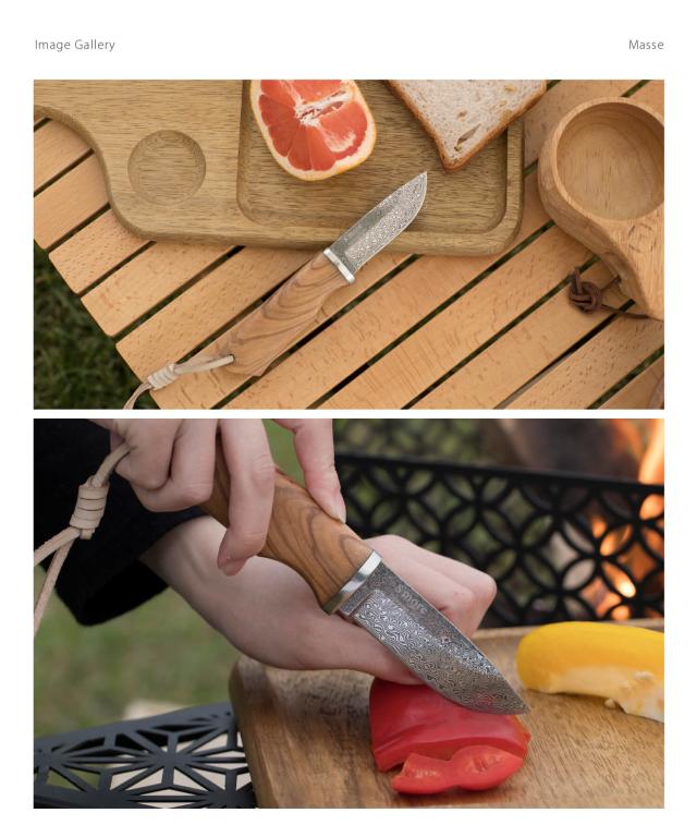【Smore / masse knife ( マッスナイフ ) 】 ナイフ ダマスカス アウトドア スモア キャンプ アウトドア ソロキャンプ 山登り 野外作業 キャンプナイフ おしゃれ 専用レザーケース ハンドロープ 耐久性 【女性でも扱いやすいサイズ感】_7