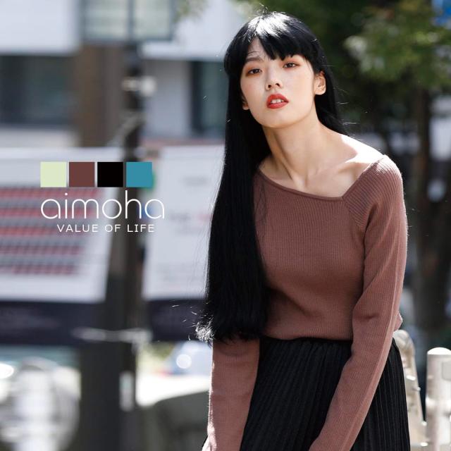 アシンメトリネックリブトップス 変形ネック カットソー レディース Tシャツ イレギュラーネック ブラウン 秋新作 チラ見せ 男うけ モテの通販はau Pay マーケット Aimoha