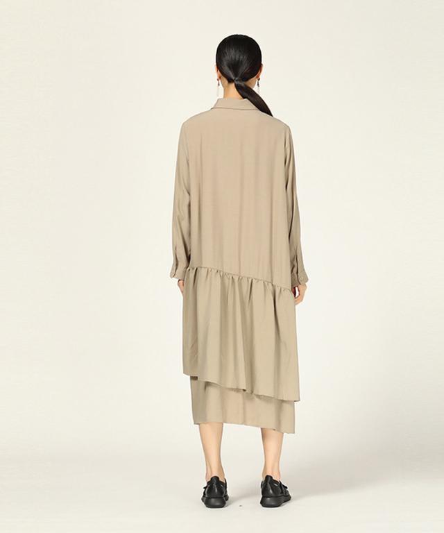 ロングワイシャツワンピース ポケット付き シャツワンピース レディース ロングシャツ 襟 フレア レイヤード感 重ね ワンピース モダン の通販はau Pay マーケット Aimoha