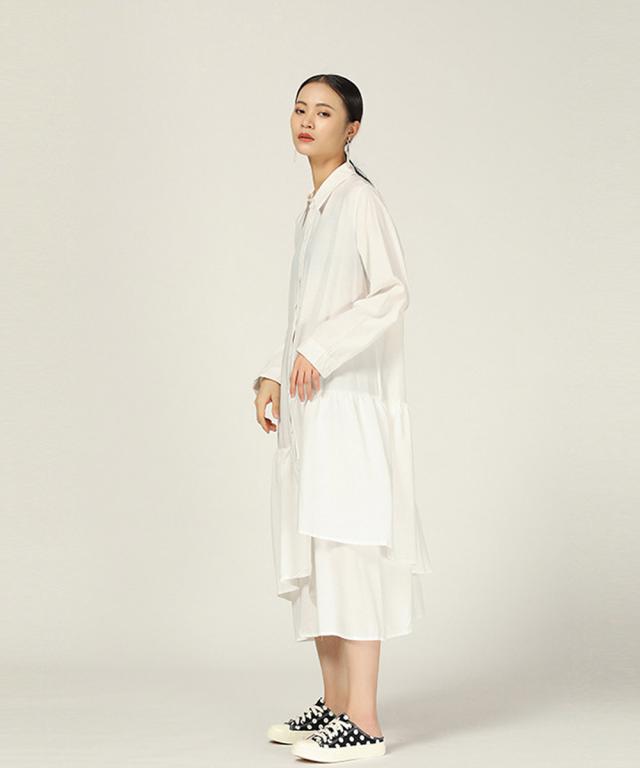 人気が高い ロングワイシャツワンピース ポケット付き シャツワンピース レディース ロングシャツ 襟 フレア レイヤード感 重ね ワンピース モダン 正規取扱店 Farmerscentre Com Ng