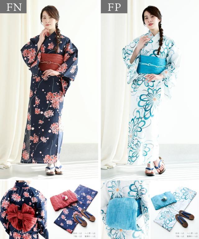 花模様コットン浴衣4点セット ゆかた・へこ帯・下駄・髪飾り レディース 女性 兵児帯 大人 綺麗 おしゃれ 可愛い 10代 20代 30代 40代 フリーサイズ 花模様コットン浴衣4点セット ゆかた・へこ帯・下駄・髪飾り