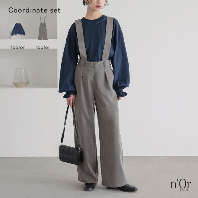 【送料無料】『サスペンダー付きスラックス×キャンディスリーブロゴカットソーコーデ2点SET』【メール便不可】【20】[2点コーデセット 2024 レディース パンツ ボトムス ワイド スラックス トップス カットソー]の通販は 9,940円