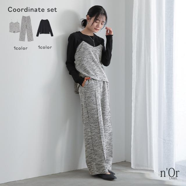 【送料無料】『カットソージャカードセットアップ×袖シアー切替カットソーコーデ2点SET』【メール便不可】【40】[2点コーデセット 2025 レディース セットアップ ボトムス キャミソール カットソー トップス シアー]の通販は 7,355円