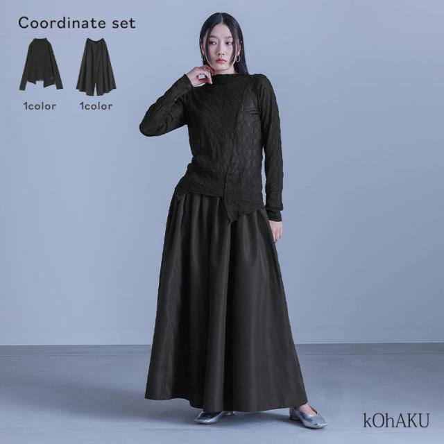 【送料無料】『シアーアシメカットソー×	ボリュームワイドパンツコーデ2点SET』【メール便不可】【25】[2点コーデセット 2025 レディース カットソー トップス 長袖 ハイネック ワイドパンツ パンツ ボトムス]