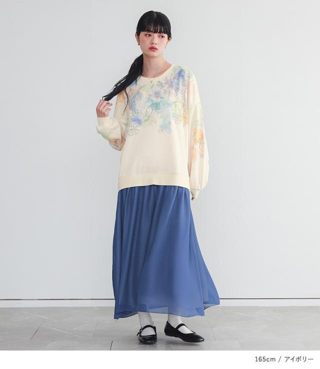 【貨物輸送無料】『花柄プリントスウェットドッキングワンピース』【電子メール便不可】【30】[縛衣装 長袖 レディース 衣装 ロング丈 流汗 流汗 シフォンスコート 色彩設計 花柄 春 秋]