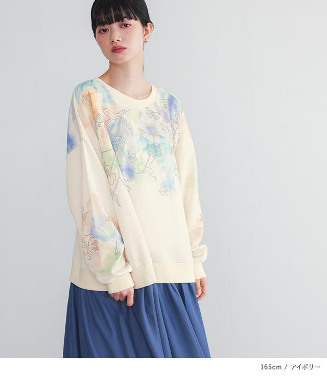 【貨物輸送無料】『花柄プリントスウェットドッキングワンピース』【電子メール便不可】【30】[縛衣装 長袖 レディース 衣装 ロング丈 流汗 流汗 シフォンスコート 色彩設計 花柄 春 秋]