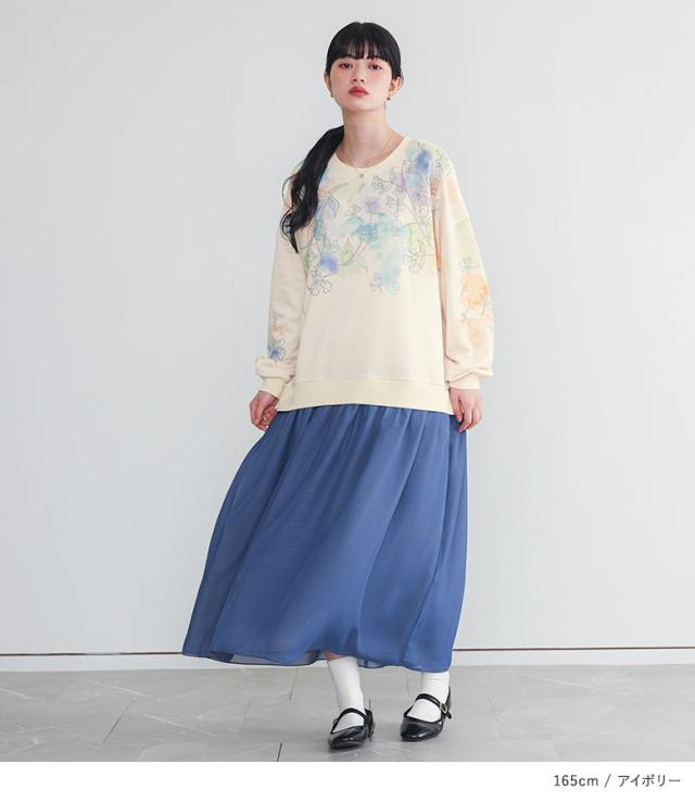【貨物輸送無料】『花柄プリントスウェットドッキングワンピース』【電子メール便不可】【30】[縛衣装 長袖 レディース 衣装 ロング丈 流汗 流汗 シフォンスコート 色彩設計 花柄 春 秋]