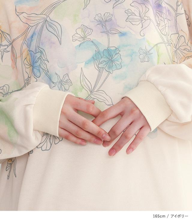 【貨物輸送無料】『花柄プリントスウェットドッキングワンピース』【電子メール便不可】【30】[縛衣装 長袖 レディース 衣装 ロング丈 流汗 流汗 シフォンスコート 色彩設計 花柄 春 秋]