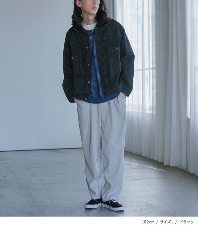『MDRタックデザインデニムジャケット』【メール便不可】【30】[デニムジャケット メンズ ライトアウター ジャケット ブルゾン 長袖 デニム 配色 ステッチ タック 綿100％ セットアップ]_1