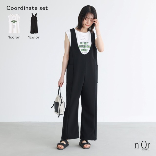 『ロゴフレンチスリーブTシャツ×前後2wayドロストサロペットコーデ2点SET』【メール便不可】【25】[2点コーデセット 2024 レディース Tシャツ トップス カットソー サロペット ボトムス 無地 ]【メール便不可】【25】の通販は